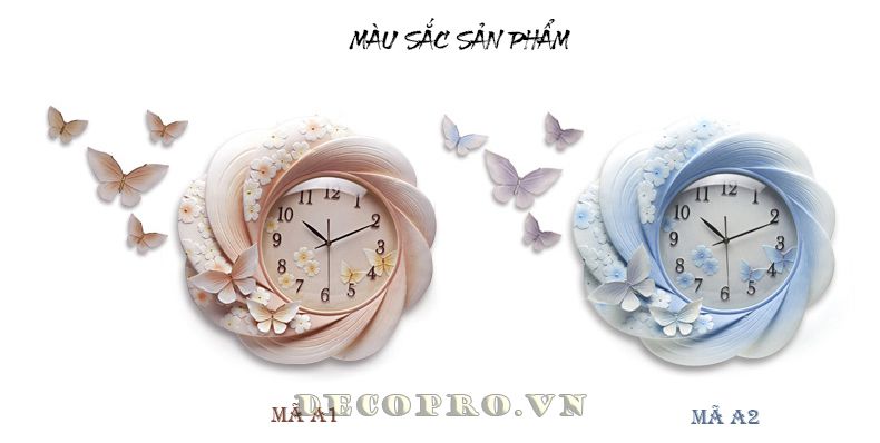 Màu sắc sản phẩm đồng hồ treo tường bướm hoa