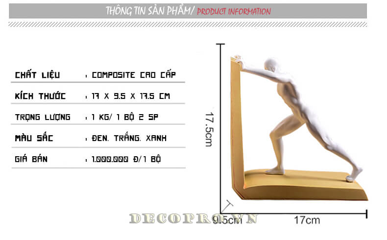 Thông tin sản phẩm Lực sĩ giữ sách - đồ trang trí kệ sách đẹp