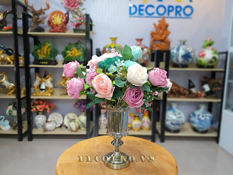 BÌNH THỦY TINH HOA HỒNG - ĐỒ DECOR PHÒNG KHÁCH HIỆN ĐẠI