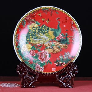Đĩa gốm sứ trang trí Chim Công BG005