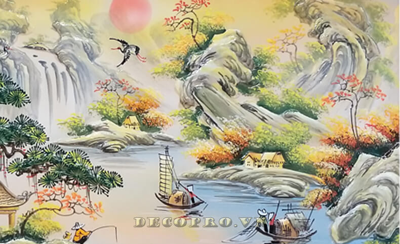 Tranh sứ Bát Tràng "Tranh sơn thủy" - Tranh mừng tân gia ý nghĩa
