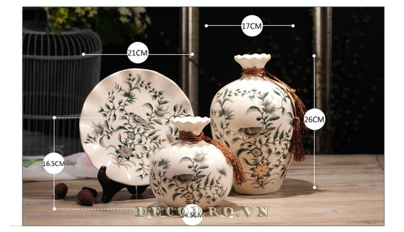 KÍCH THƯỚC SẢN PHẨM BỘ BÌNH GỐM TRANG TRÍ BG021