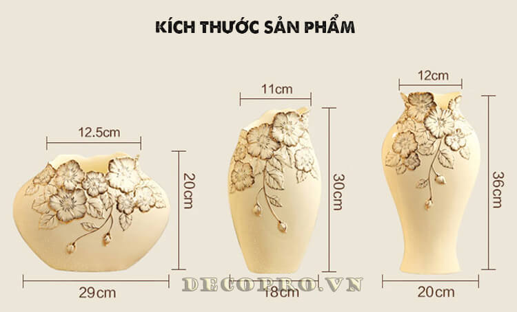Kích thước bộ bình gốm sứ cao cấp BG030