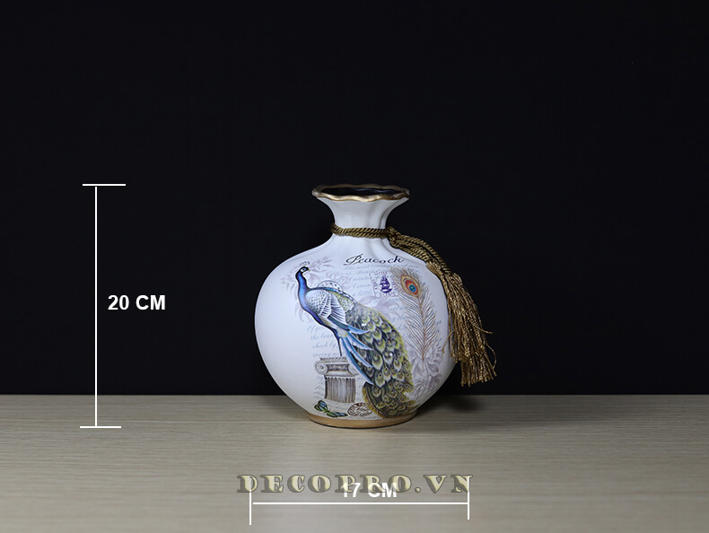 Lục bình nhỏ chiều cao 20cm trong bộ bình gốm chim công