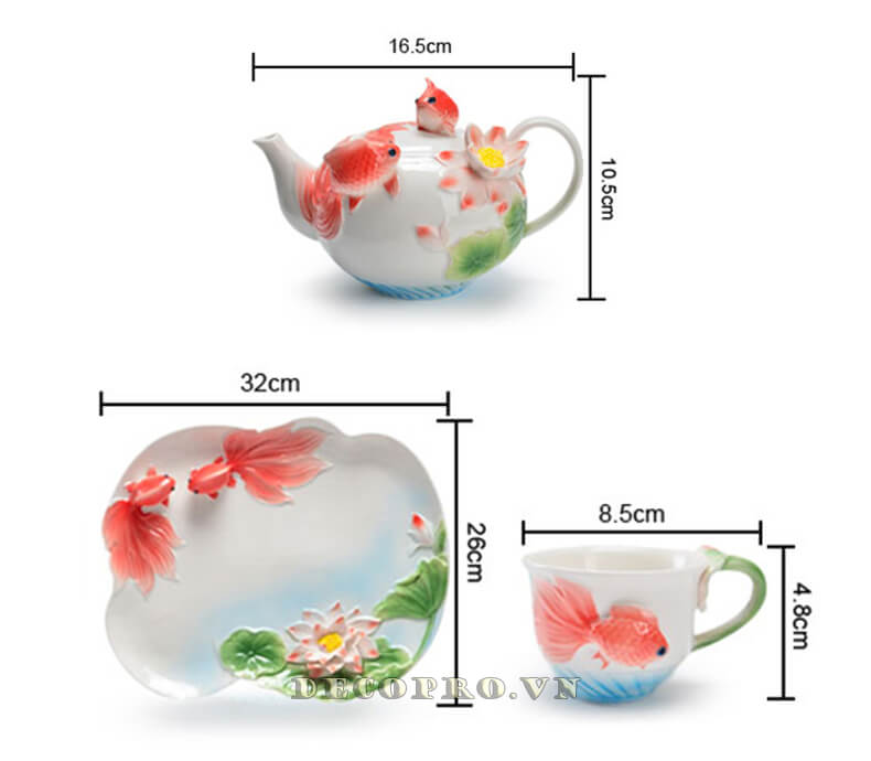 Kích thước sản phẩm bộ ấm trà cao cấp Thập ngư quần hội