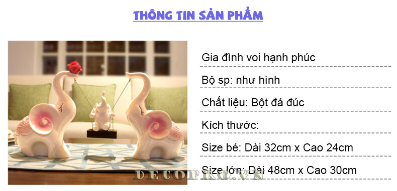 Thông tin sản phẩm Gia đình voi hạnh phúc tại Shop bán đồ trang trí nhà Decopro