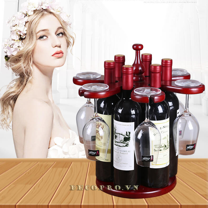 Kệ để rượu vang 6 chai và giá treo 6 ly GTL023 tại Shop bán đồ trang trí nhà Decopro.vn
