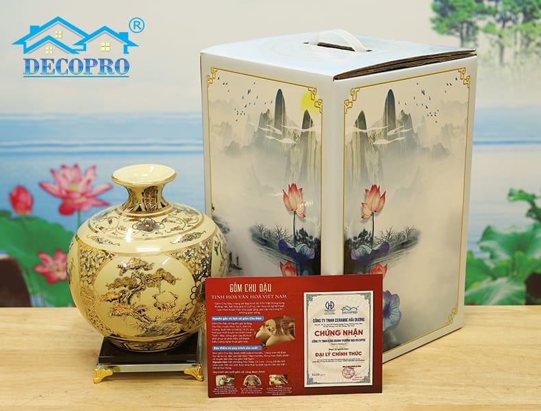 Hộp quà tặng kèm giấy chứng nhận bảo hành gốm Chu Đậu tại Decopro.vn