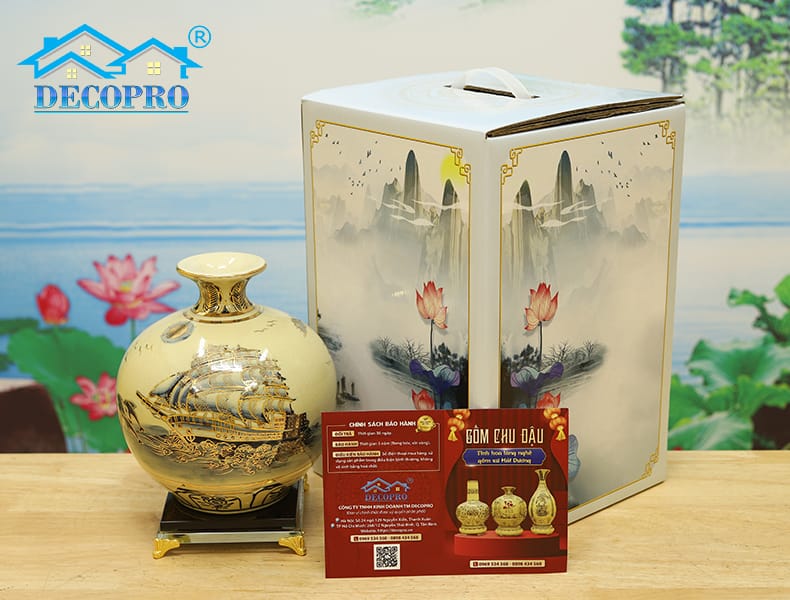 Hộp quà tặng kèm giấy chứng nhận bảo hành gốm Chu Đậu tại Decopro.vn