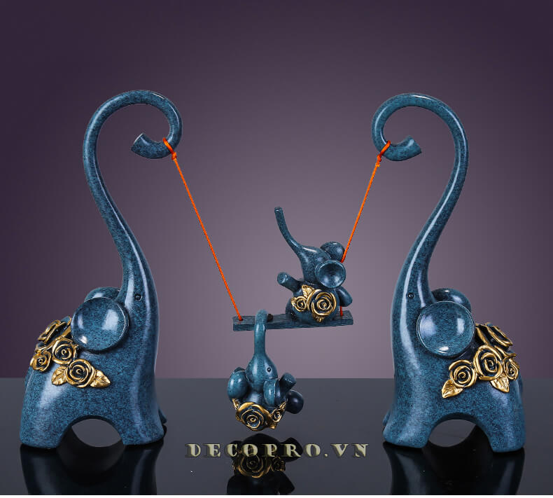 Đồ decor trang trí gia đình dễ thương hình gia đình voi xanh thích hợp làm đồ décor phòng ngủ cho bé