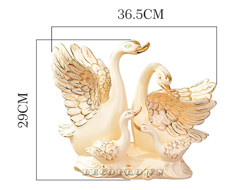 Kích thước chuẩn của tượng gốm sứ vẽ vàng cao cấp gia đình thiên nga