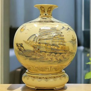 Bình gốm vẽ vàng 24k "Thuận Buồm - Mã Đáo" H40cm BG217-A3