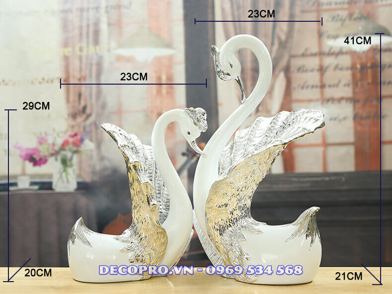 Kích thước Cặp thiên nga trắng bạc tại Shop quà tặng Decopro.vn
