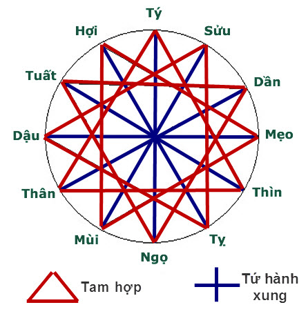 Đồ phong thủy chú ý Tam hợp và tứ hành xung