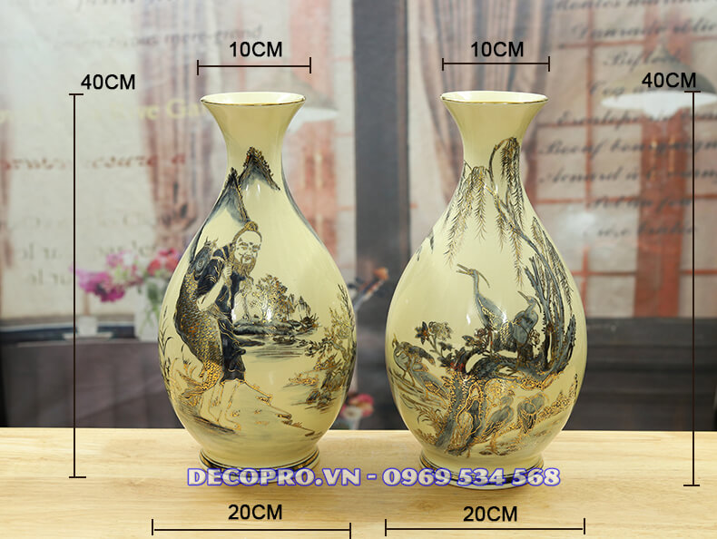 Cặp lộc bình gốm Chu Đậu vừa vặn để trang trí phòng khách – sản phẩm được bán chính hãng tại shop Decopro.vn