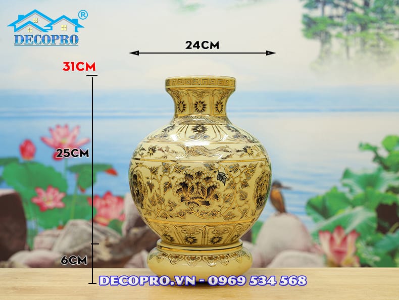 Kích thước bình phượng hoàng gốm Chu Đậu