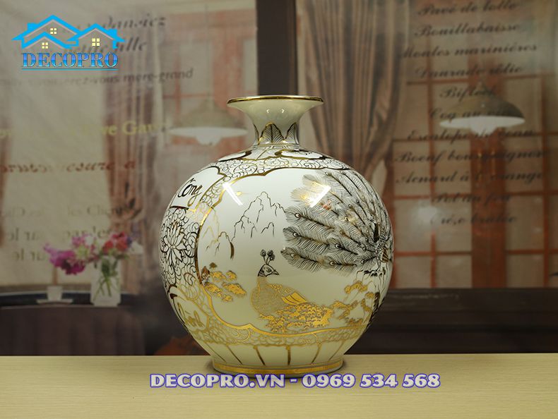 Bình hút tài lộc Bát Tràng vẽ vàng – quà tặng sếp cao cấp phù hợp tặng sinh nhật, tặng chúc mừng sếp thăng chức…