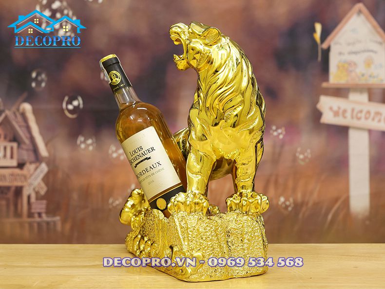 Quà tết 2022 - Kệ rượu vang Hổ mạ vàng phong thủy