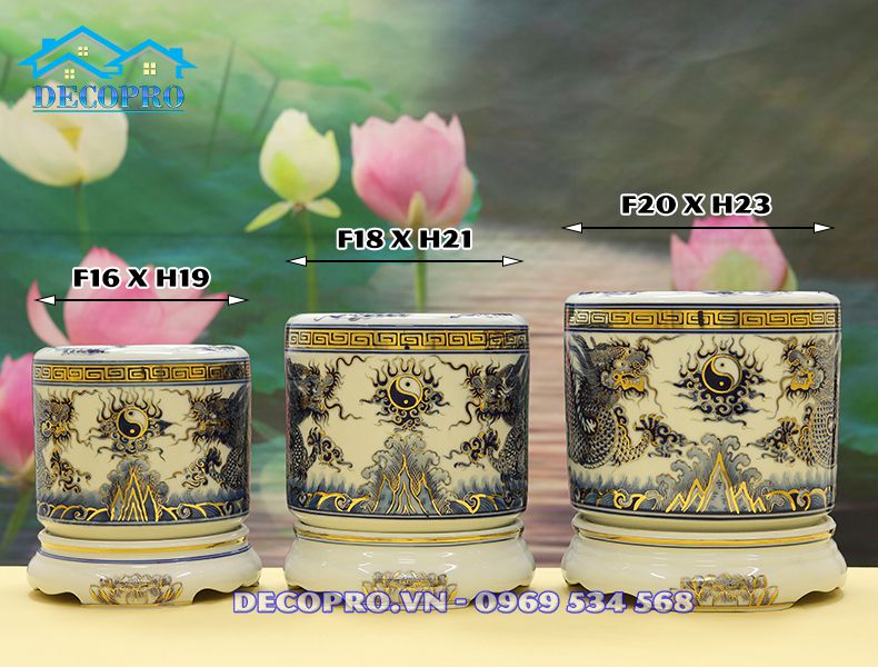Kích thước chuẩn của bát hương Bát Tràng vẽ vàng 24k