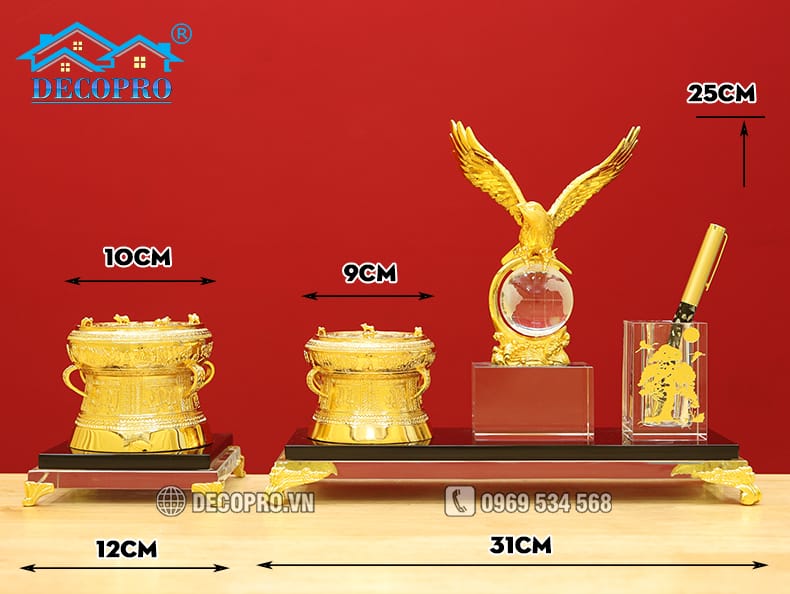 Kích thước Quà Tặng Để Bàn "Trống Đồng Mạ Vàng 24k" tại Decopor.vn