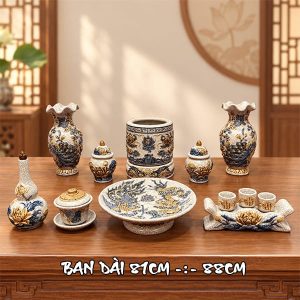 Đồ Thờ Bát Tràng Men Rạn Đắp Nổi Ban 81-88cm DTR1.1