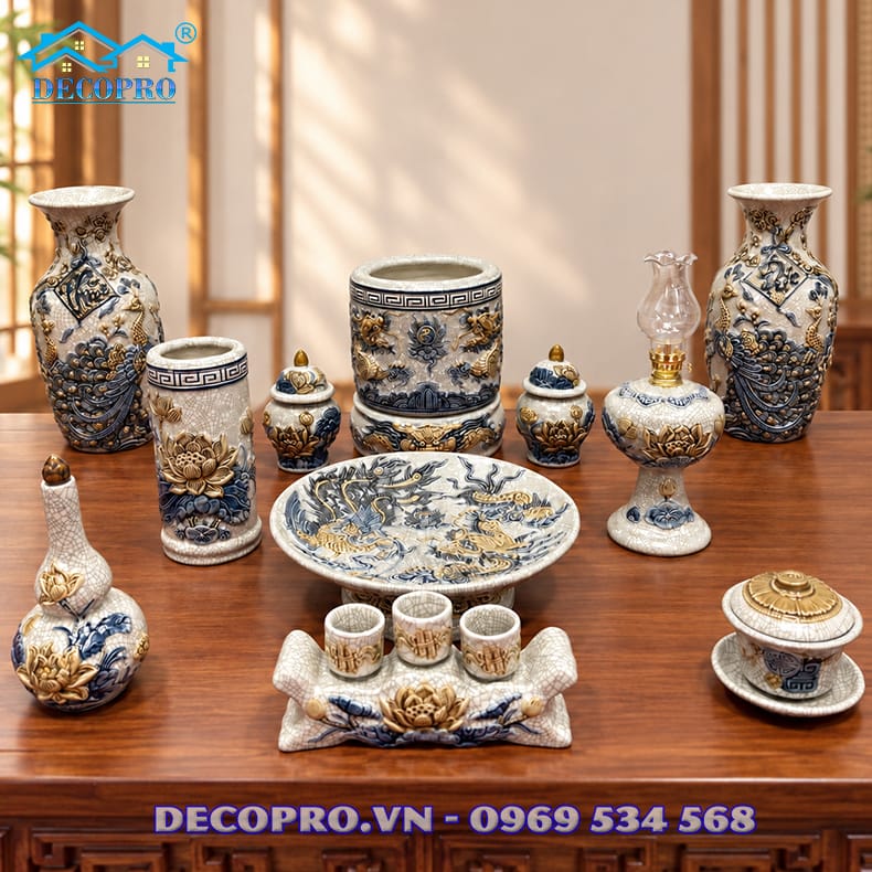 Bộ Đồ Thờ Men Rạn Bát Tràng 11 Món – Thờ Thần Linh