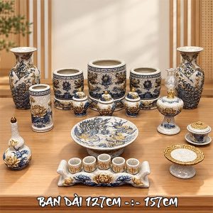 Bộ Đồ Thờ Gia Tiên Men Rạn Đắp Nổi Ban 1m27 DTR1.3