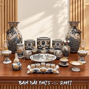 Bộ Đồ Thờ Đầy Đủ Men Rạn Đắp Nổi Ban 1m75-2m17 DTR1.4