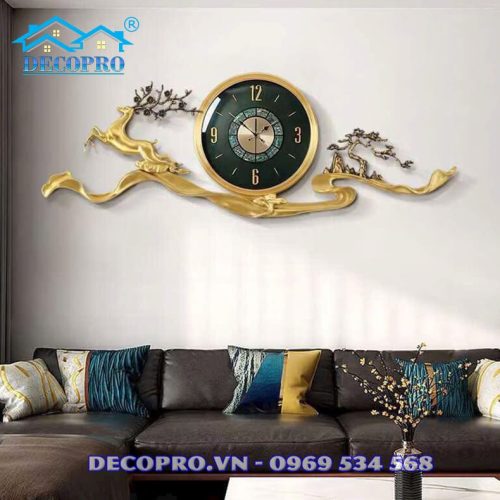 Đồng hồ treo tường Hươu Đồng Tài Lộc liền khối khảm bảo ngư