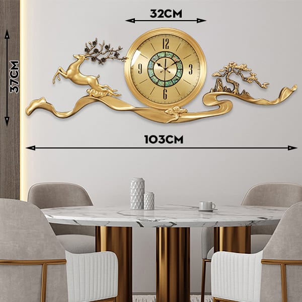 Đồng hồ treo tường Hươu Đồng Tài Lộc liền khối khảm bảo ngư