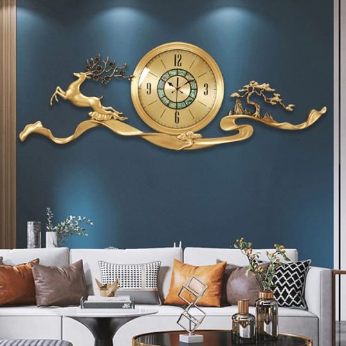 Đồng hồ treo tường Hươu Đồng Tài Lộc liền khối khảm bảo ngư