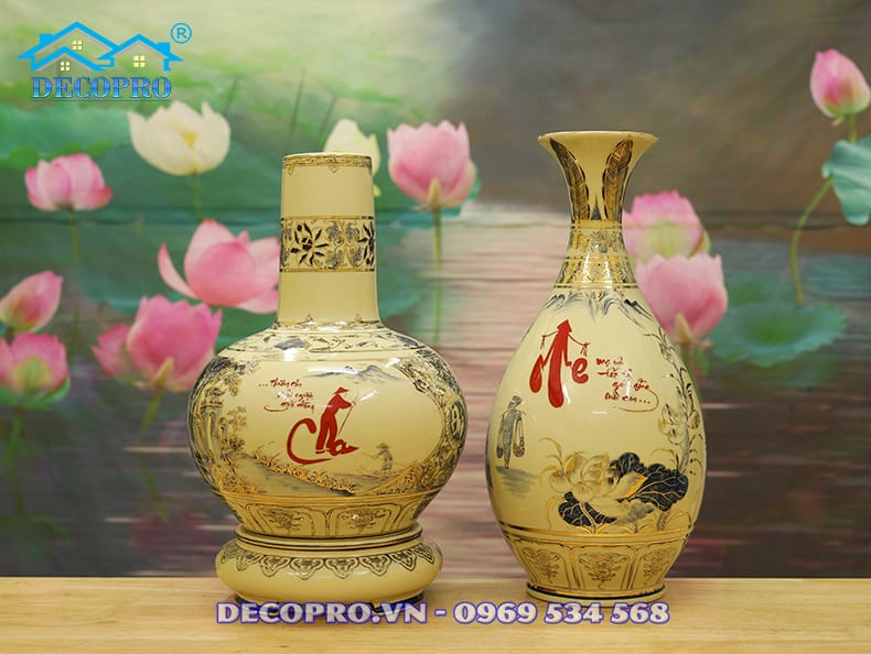 Cặp bình Cha Mẹ gốm Chu Đậu tại Shop Decopro.vn