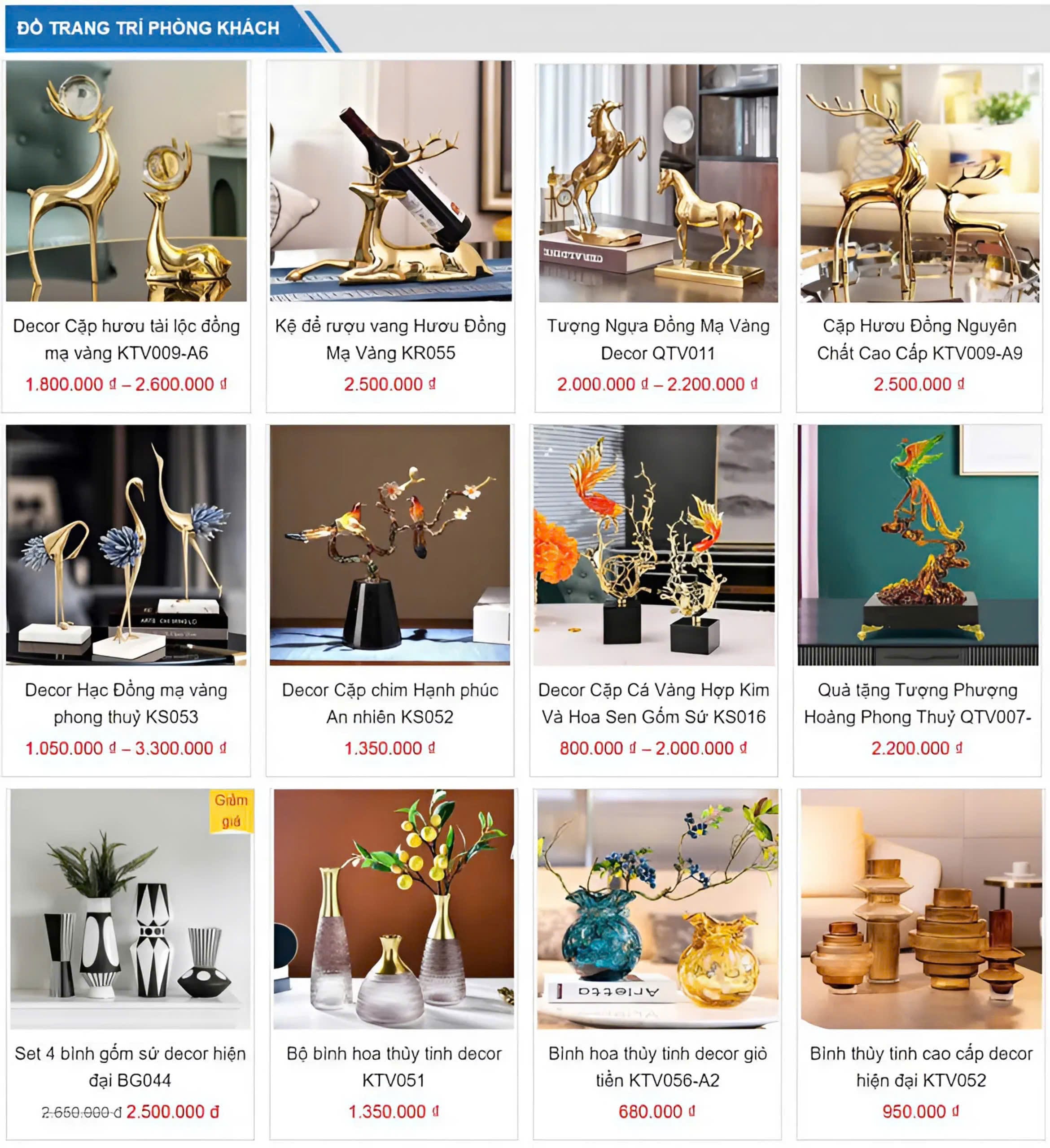 Tượng decor nghệ thuật, bình hoa gốm sứ, pha lê trang trí phòng khách, văn phòng
