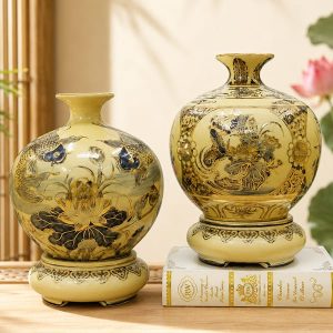 Bình Gốm Chu Đậu vẽ vàng 24k H22cm BG222-A2