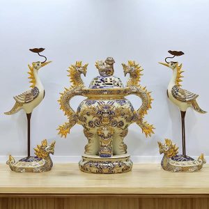 Bộ đỉnh hạc gốm sứ Bát Tràng