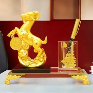 Khay Đựng Bút Tượng Dê Hợp Kim Mạ Vàng QTV031