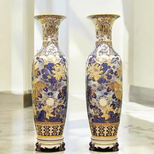 Lộc Bình Bát Tràng 1m2 Vẽ Kỹ Vàng 24k Cửu Ngư BG160-A1