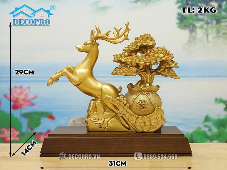 Kích thước Tượng Hươu Tài Lộc Phong Thủy KTV016 tại Decopro.vn