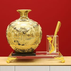 Khay Bút Tài Lộc Tứ Cảnh Hà Nội Vẽ Vàng 24K