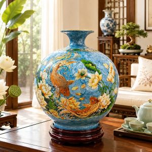 Bình Tài Lộc Bát Tràng Cá Chép Hoa Sen BG003-A2