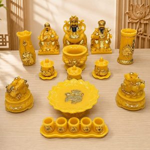 Bộ Đồ Thờ Tài Địa Đá Ngọc Vàng DTD2